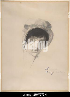 Art inspired by The Head of a Young Woman Wearing a Bonnet, ca. 1880–82, Graphite with pen, brush and ink, sheet: 11 5/8 x 8 5/8 in. (29.5 x 21.9 cm)(sight), Drawings, Max Klinger (German, Leipzig 1857–1920 Großjena, Classic works modernized by Artotop with a splash of modernity. Shapes, color and value, eye-catching visual impact on art. Emotions through freedom of artworks in a contemporary way. A timeless message pursuing a wildly creative new direction. Artists turning to the digital medium and creating the Artotop NFT Stock Photo