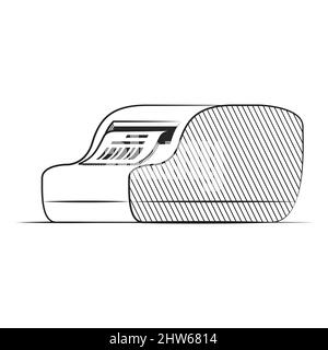 Bar code printer hand drawn .Label printer Vector flat Check print. Stock Vector