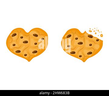 Whole and bitten chocolate cookies heart form Stock Vector