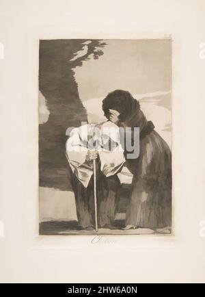 Art inspired by Plate 28 from 'Los Caprichos': Hush (Chiton.), 1799, Etching, aquatint and burin, Plate: 8 3/8 in. × 6 in. (21.3 × 15.2 cm), Prints, Goya (Francisco de Goya y Lucientes) (Spanish, Fuendetodos 1746–1828 Bordeaux, Classic works modernized by Artotop with a splash of modernity. Shapes, color and value, eye-catching visual impact on art. Emotions through freedom of artworks in a contemporary way. A timeless message pursuing a wildly creative new direction. Artists turning to the digital medium and creating the Artotop NFT Stock Photo