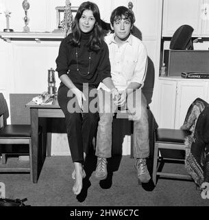 Eric Burdon, lead singer of British rock group The Animals, pictured with his fiancee, model Angie King. 6th September 1967. Stock Photo