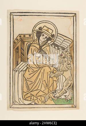 Art inspired by St. Jerome (Schr. 1554a), 15th century, Woodcut, hand-colored, sheet: 6 1/2 x 4 13/16 in. (16.5 x 12.2 cm), Prints, Anonymous, German, 15th century, Classic works modernized by Artotop with a splash of modernity. Shapes, color and value, eye-catching visual impact on art. Emotions through freedom of artworks in a contemporary way. A timeless message pursuing a wildly creative new direction. Artists turning to the digital medium and creating the Artotop NFT Stock Photo