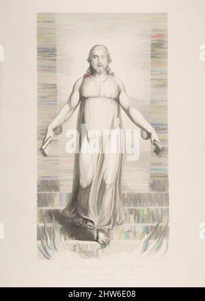 Art inspired by Christ Descending into the Grave, from The Grave, a Poem by Robert Blair, March 1, 1813, Engraving, plate: 9 x 4 7/8 in. (22.9 x 12.4 cm), Prints, Luigi Schiavonetti (Italian, Bassano del Grappa 1765–1810 London), After William Blake (British, London 1757–1827 London, Classic works modernized by Artotop with a splash of modernity. Shapes, color and value, eye-catching visual impact on art. Emotions through freedom of artworks in a contemporary way. A timeless message pursuing a wildly creative new direction. Artists turning to the digital medium and creating the Artotop NFT Stock Photo