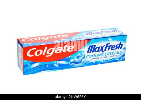 Colgate Toothpaste Against a White Background Stock Photo
