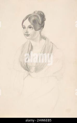 Art inspired by Portrait of a Young Woman; verso: Sketch of a Young Woman with her Hands Resting on a Table, first half 19th century, Graphite, sheet: 6 11/16 x 4 1/2 in. (17 x 11.5 cm), Drawings, Georg Friedrich Kersting (German, Gustrow 1785–1847 Meissen, Classic works modernized by Artotop with a splash of modernity. Shapes, color and value, eye-catching visual impact on art. Emotions through freedom of artworks in a contemporary way. A timeless message pursuing a wildly creative new direction. Artists turning to the digital medium and creating the Artotop NFT Stock Photo