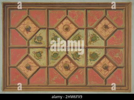 Art inspired by Design for the painted decoration of a coffered ceiling incorporating the initial: H, 1830–97, gouache and oil paint on laid paper, sheet: 8 3/4 x 6 1/8 in. (22.2 x 15.5 cm), Drawings, Jules-Edmond-Charles Lachaise (French, died 1897), Eugène-Pierre Gourdet (French, Classic works modernized by Artotop with a splash of modernity. Shapes, color and value, eye-catching visual impact on art. Emotions through freedom of artworks in a contemporary way. A timeless message pursuing a wildly creative new direction. Artists turning to the digital medium and creating the Artotop NFT Stock Photo