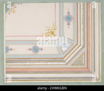 Art inspired by Partial design for a painted ceiling, 1830–97, graphite, wash, watercolor, gouache, and gold paint on wove paper; mounted on blue wove paper, Overall: 10 13/16 x 8 11/16 in. (27.4 x 22 cm), Drawings, Jules-Edmond-Charles Lachaise (French, died 1897), Eugène-Pierre, Classic works modernized by Artotop with a splash of modernity. Shapes, color and value, eye-catching visual impact on art. Emotions through freedom of artworks in a contemporary way. A timeless message pursuing a wildly creative new direction. Artists turning to the digital medium and creating the Artotop NFT