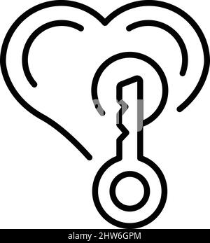 Key heart emotion icon outline vector. Brain mental. Mind training Stock Vector