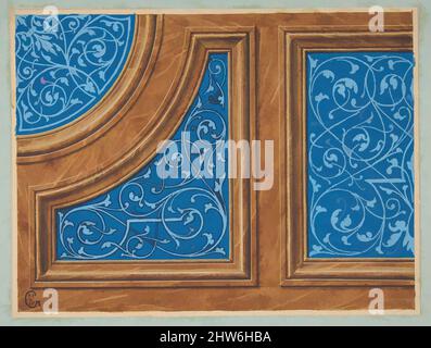 Art inspired by Partial design for wood panneling inlaid with painted panels, 1871, Pen and ink, watercolor, and gouache, Drawings, Jules-Edmond-Charles Lachaise (French, died 1897), Eugène-Pierre Gourdet (French, born Paris, 1820, Classic works modernized by Artotop with a splash of modernity. Shapes, color and value, eye-catching visual impact on art. Emotions through freedom of artworks in a contemporary way. A timeless message pursuing a wildly creative new direction. Artists turning to the digital medium and creating the Artotop NFT