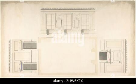 Art inspired by Room Design Showing Plan and Three Wall Elevations, ca. 1740–60, Pen and ink and watercolor, Anonymous, British, 18th century, Classic works modernized by Artotop with a splash of modernity. Shapes, color and value, eye-catching visual impact on art. Emotions through freedom of artworks in a contemporary way. A timeless message pursuing a wildly creative new direction. Artists turning to the digital medium and creating the Artotop NFT Stock Photo