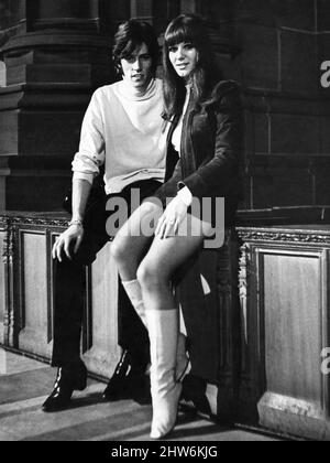 Barry Gibb of the Bee Gees pop group with his girlfriend Christine Marshall.  December 1967. Stock Photo