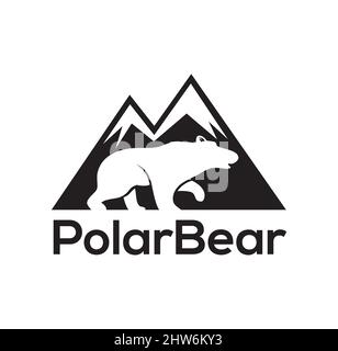 Polar bear with mountain background sign logo design illustration vector eps format , suitable for your design needs, logo, illustration, animation, e Stock Vector