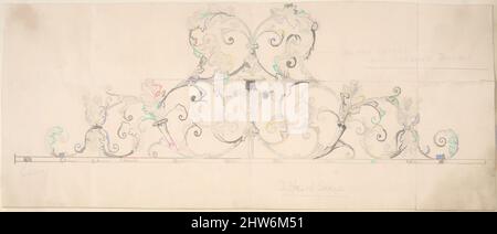 Art inspired by Wrought Metal Foliate Ornament with Grotesque Masks, 1870–90, Graphite, sheet: 3 15/16 x 9 1/4 in. (10 x 23.5 cm), Anonymous, British, 19th century, Classic works modernized by Artotop with a splash of modernity. Shapes, color and value, eye-catching visual impact on art. Emotions through freedom of artworks in a contemporary way. A timeless message pursuing a wildly creative new direction. Artists turning to the digital medium and creating the Artotop NFT Stock Photo