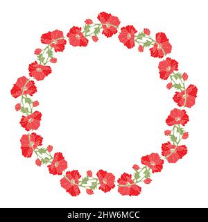 Poppy wreath. Flowers, buds and leaves of poppy in the form of a circle. Hand drawn color vector illustration for your design. Vector illustration Stock Vector