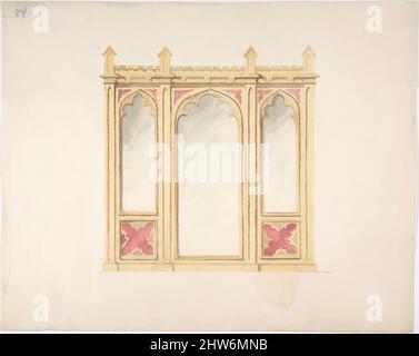 Art inspired by Design for Gothic Tracery and Paneling, early 19th century, Ink and watercolor and wash, sheet: 9 7/16 x 11 7/8 in. (24 x 30.2 cm), Drawings, Anonymous, British, 19th century, Classic works modernized by Artotop with a splash of modernity. Shapes, color and value, eye-catching visual impact on art. Emotions through freedom of artworks in a contemporary way. A timeless message pursuing a wildly creative new direction. Artists turning to the digital medium and creating the Artotop NFT Stock Photo