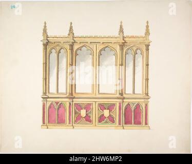 Art inspired by Design for Gothic Tracery and Paneling, early 19th century, Ink and watercolor and wash, sheet: 9 7/16 x 11 7/8 in. (24 x 30.2 cm), Anonymous, British, 19th century, Classic works modernized by Artotop with a splash of modernity. Shapes, color and value, eye-catching visual impact on art. Emotions through freedom of artworks in a contemporary way. A timeless message pursuing a wildly creative new direction. Artists turning to the digital medium and creating the Artotop NFT Stock Photo