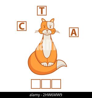 Game words puzzle cat.Education developing child.Riddle for preschool. Stock Vector