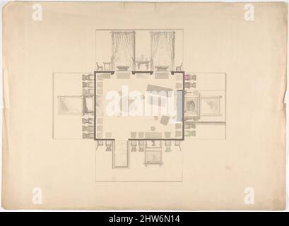 Art inspired by Plan and Elevations of a Room, early 19th century, Ink and wash, sheet: 12 5/16 x 16 3/4 in. (31.2 x 42.5 cm), Anonymous, British, 19th century, Classic works modernized by Artotop with a splash of modernity. Shapes, color and value, eye-catching visual impact on art. Emotions through freedom of artworks in a contemporary way. A timeless message pursuing a wildly creative new direction. Artists turning to the digital medium and creating the Artotop NFT Stock Photo