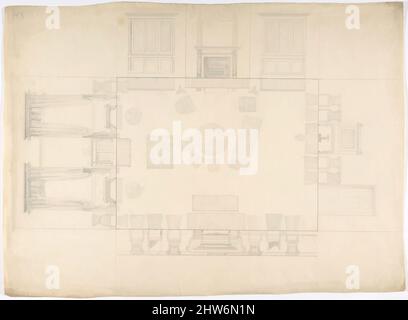 Art inspired by Plan and Elevations of a Room, early 19th century, Graphite, sheet: 11 11/16 x 16 in. (29.7 x 40.6 cm), Anonymous, British, 19th century, Classic works modernized by Artotop with a splash of modernity. Shapes, color and value, eye-catching visual impact on art. Emotions through freedom of artworks in a contemporary way. A timeless message pursuing a wildly creative new direction. Artists turning to the digital medium and creating the Artotop NFT Stock Photo