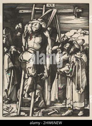 Art inspired by The Descent from the Cross, from The Small Passion, ca. 1509, Woodcut, sheet: 5 x 3 7/8 in. (12.7 x 9.8 cm), Prints, Albrecht Dürer (German, Nuremberg 1471–1528 Nuremberg, Classic works modernized by Artotop with a splash of modernity. Shapes, color and value, eye-catching visual impact on art. Emotions through freedom of artworks in a contemporary way. A timeless message pursuing a wildly creative new direction. Artists turning to the digital medium and creating the Artotop NFT Stock Photo