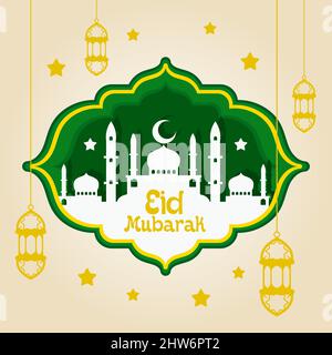 Eid mubarak, Happy Eid al adha, Eid al fitr calligraphy greeting card illustration poster vector design Stock Vector