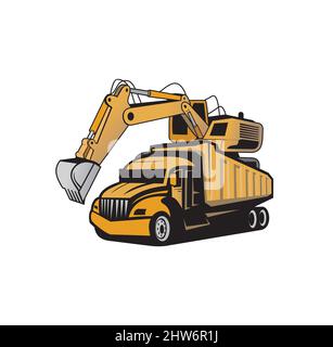 A truck loading excavator design illustration vector eps format , suitable for your design needs, logo, illustration, animation, etc. Stock Vector