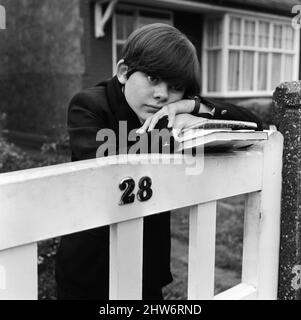 Child actor Jack Wild, who played the role of the Artful Dodger in the 1968 film 'Oliver!'. Pictured outside his home in Hounslow. 30th September 1968. Stock Photo