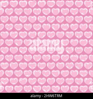 Seamless pattern with pink plastic bubbles hearts, wrapping with bubble wrap. Colored vector background. Stock Vector