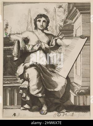 Art inspired by Seated Woman Holding a Tablet, late 17th, mid 18th century, Etching, Sheet (trimmed): 4 3/8 × 3 3/8 in. (11.1 × 8.5 cm), Prints, Possibly by Jean Antoine de Maroulles (Messina 1674–1726 Paris), After Abraham Bosse (French, Tours 1602/1604–1676 Paris, Classic works modernized by Artotop with a splash of modernity. Shapes, color and value, eye-catching visual impact on art. Emotions through freedom of artworks in a contemporary way. A timeless message pursuing a wildly creative new direction. Artists turning to the digital medium and creating the Artotop NFT Stock Photo