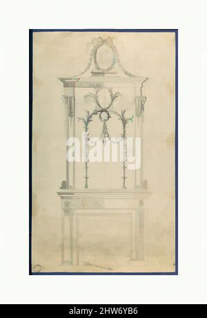 Art inspired by Chimneypiece, in Chippendale Drawings, Vol. I, ca. 1753–54, Black ink, gray ink, gray wash and graphite, sheet: 14 1/8 x 8 3/8 in. (35.8 x 21.3 cm), Thomas Chippendale (British, baptised Otley, West Yorkshire 1718–1779 London, Classic works modernized by Artotop with a splash of modernity. Shapes, color and value, eye-catching visual impact on art. Emotions through freedom of artworks in a contemporary way. A timeless message pursuing a wildly creative new direction. Artists turning to the digital medium and creating the Artotop NFT Stock Photo