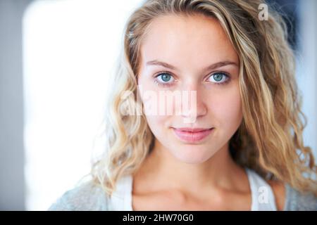 Assured and confident - Young beauty. A striking young blonde looking at you - Copyspace. Stock Photo