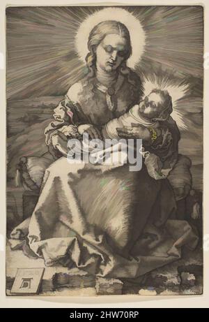 Art inspired by The Virgin with the Swaddled Child, 1520, Engraving, Sheet: 5 1/2 × 3 3/4 in. (14 × 9.6 cm), Prints, Albrecht Dürer (German, Nuremberg 1471–1528 Nuremberg, Classic works modernized by Artotop with a splash of modernity. Shapes, color and value, eye-catching visual impact on art. Emotions through freedom of artworks in a contemporary way. A timeless message pursuing a wildly creative new direction. Artists turning to the digital medium and creating the Artotop NFT Stock Photo