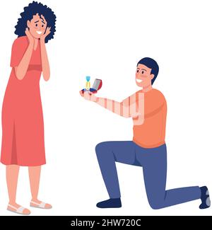 Man proposing to his beloved woman semi flat color vector characters Stock Vector