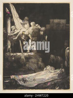 Art inspired by Descent from the Cross by Torchlight, 1654, Etching and drypoint, Prints, Rembrandt (Rembrandt van Rijn) (Dutch, Leiden 1606–1669 Amsterdam, Classic works modernized by Artotop with a splash of modernity. Shapes, color and value, eye-catching visual impact on art. Emotions through freedom of artworks in a contemporary way. A timeless message pursuing a wildly creative new direction. Artists turning to the digital medium and creating the Artotop NFT Stock Photo