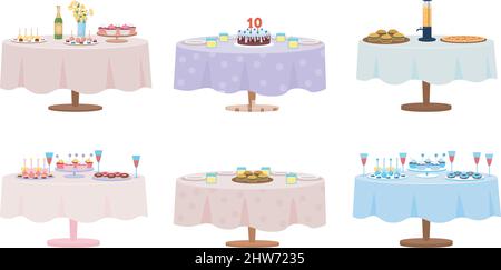 Table served for party semi flat color vector object set Stock Vector