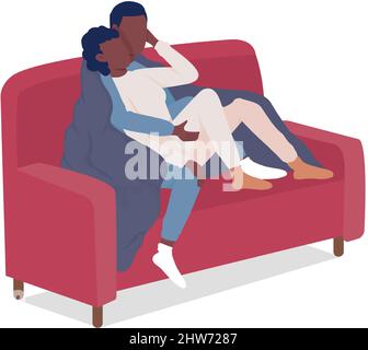 Couple sitting on couch semi flat color vector characters Stock Vector