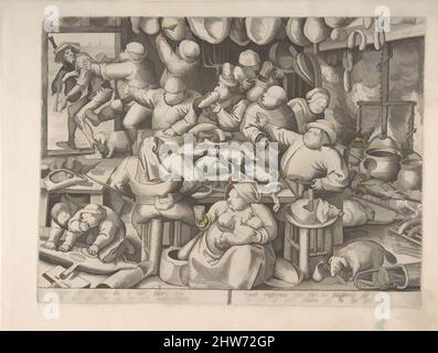 Art inspired by The Fat Kitchen, 1563, Engraving; first state, plate: 8 3/4 x 11 5/8 in. (22.2 x 29.5 cm), Prints, After Pieter Bruegel the Elder (Netherlandish, Breda (?) ca. 1525–1569 Brussels), Pieter van der Heyden (Netherlandish, ca. 1525–1569, Classic works modernized by Artotop with a splash of modernity. Shapes, color and value, eye-catching visual impact on art. Emotions through freedom of artworks in a contemporary way. A timeless message pursuing a wildly creative new direction. Artists turning to the digital medium and creating the Artotop NFT Stock Photo