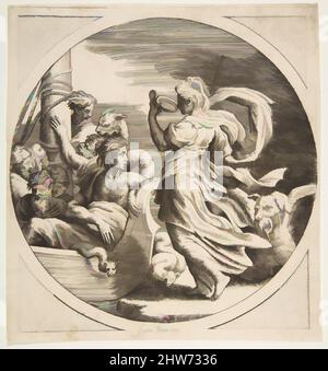 Art inspired by Circe drinking from a cup with the companions of Ulysses in a boat at left, a circular composition, 1531–76, Engraving, sheet: 8 7/16 x 7 15/16 in. (21.5 x 20.2 cm), Prints, Giulio Bonasone (Italian, active Rome and Bologna, 1531–after 1576), After Parmigianino (, Classic works modernized by Artotop with a splash of modernity. Shapes, color and value, eye-catching visual impact on art. Emotions through freedom of artworks in a contemporary way. A timeless message pursuing a wildly creative new direction. Artists turning to the digital medium and creating the Artotop NFT Stock Photo