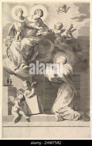 Art inspired by Saint Bernard Kneeling before the Virgin and Child, 1640, Engraving; first state of two, sheet: 14 1/8 x 9 5/16 in. (35.9 x 23.6 cm), Prints, Claude Mellan (French, Abbeville 1598–1688 Paris), After Jacques Stella (French, Lyons 1596–1657 Paris, Classic works modernized by Artotop with a splash of modernity. Shapes, color and value, eye-catching visual impact on art. Emotions through freedom of artworks in a contemporary way. A timeless message pursuing a wildly creative new direction. Artists turning to the digital medium and creating the Artotop NFT Stock Photo