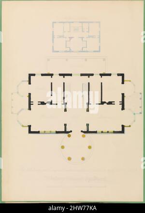 Art inspired by House for Henry Whitney, New Haven, Connecticut (revised plan), ca. 1836, Pen and ink, watercolor, graphite, Sheet: 16 15/16 × 12 5/8 in. (43 × 32 cm), Drawings, Classic works modernized by Artotop with a splash of modernity. Shapes, color and value, eye-catching visual impact on art. Emotions through freedom of artworks in a contemporary way. A timeless message pursuing a wildly creative new direction. Artists turning to the digital medium and creating the Artotop NFT Stock Photo