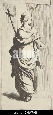 Art inspired by Girl carrying a crucifix and stepping toward a pilaster, seen from behind, ca. 1590–1600, Etching, Sheet (Trimmed): 6 7/16 × 3 1/8 in. (16.4 × 8 cm), Prints, Guido Reni (Italian, Bologna 1575–1642 Bologna), After Parmigianino (Girolamo Francesco Maria Mazzola) (Italian, Classic works modernized by Artotop with a splash of modernity. Shapes, color and value, eye-catching visual impact on art. Emotions through freedom of artworks in a contemporary way. A timeless message pursuing a wildly creative new direction. Artists turning to the digital medium and creating the Artotop NFT Stock Photo