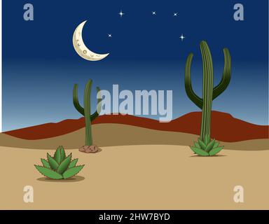 Night desert landscape cartoon design illustration vector eps format , suitable for your design needs, logo, illustration, animation, etc. Stock Vector