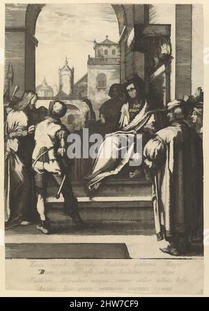 Art inspired by Christ Before Pilate, from The Passion of Christ, mid 17th century, Etching, Sheet: 5 9/16 × 3 7/8 in. (14.1 × 9.8 cm), Prints, Nicolas Cochin (French, Troyes 1610–1686 Paris), After Hendrick Goltzius (Netherlandish, Mühlbracht 1558–1617 Haarlem), Jean I Leblond (French, Classic works modernized by Artotop with a splash of modernity. Shapes, color and value, eye-catching visual impact on art. Emotions through freedom of artworks in a contemporary way. A timeless message pursuing a wildly creative new direction. Artists turning to the digital medium and creating the Artotop NFT Stock Photo