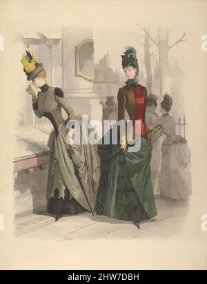 Art inspired by Two Women in Day Dresses: Preparatory drawing for a fashion plate from Le Moniteur de la Mode, October 19, 1886, Watercolor, Sheet: 14 x 10 5/8 in. (35.5 x 27 cm), Drawings, Jules David (French, 1808–1892, Classic works modernized by Artotop with a splash of modernity. Shapes, color and value, eye-catching visual impact on art. Emotions through freedom of artworks in a contemporary way. A timeless message pursuing a wildly creative new direction. Artists turning to the digital medium and creating the Artotop NFT Stock Photo