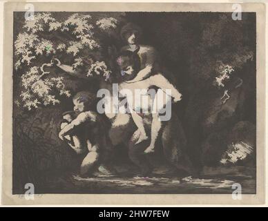Art inspired by Satyr family, on the move, 18th Century, Etching, sheet: 4 7/16 x 5 11/16 in. (11.2 x 14.4 cm), Prints, Salomon Gessner (Swiss, Zurich 1730–1788 Zurich, Classic works modernized by Artotop with a splash of modernity. Shapes, color and value, eye-catching visual impact on art. Emotions through freedom of artworks in a contemporary way. A timeless message pursuing a wildly creative new direction. Artists turning to the digital medium and creating the Artotop NFT Stock Photo
