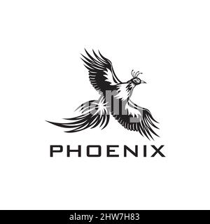 Illustration of phoenix silhouette bird flapping wings logo design,template Stock Vector