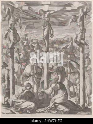 Art inspired by Christ crucified between the two thieves, the three maries at the foot of the cross, 1612, Etching; third state of three (Bartsch), Sheet: 18 7/8 × 14 9/16 in. (48 × 37 cm), Prints, Antonio Tempesta (Italian, Florence 1555–1630 Rome, Classic works modernized by Artotop with a splash of modernity. Shapes, color and value, eye-catching visual impact on art. Emotions through freedom of artworks in a contemporary way. A timeless message pursuing a wildly creative new direction. Artists turning to the digital medium and creating the Artotop NFT Stock Photo