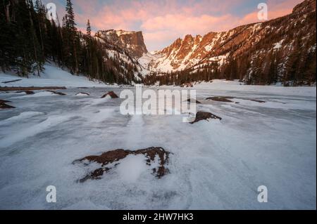 Dream Lake and Hallett Peak Rocky Mountain National Park Stock Photo