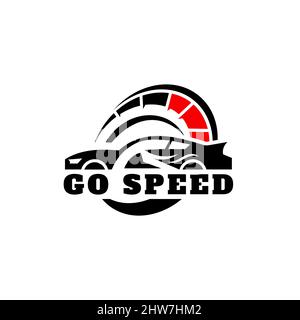 Full speed automotive car design logo vector racing event logo with modified speedometer main elements Stock Vector