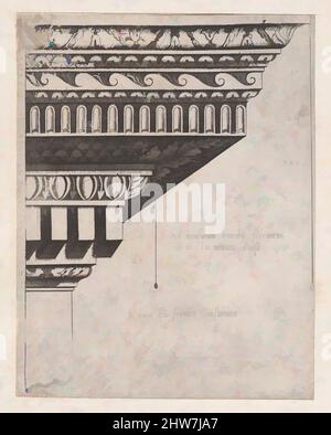 Art inspired by Speculum Romanae Magnificentiae: Cornice, 16th century, Engraving, sheet: 5 7/8 x 4 1/8 in. (15 x 10.5 cm), Prints, Anonymous, Classic works modernized by Artotop with a splash of modernity. Shapes, color and value, eye-catching visual impact on art. Emotions through freedom of artworks in a contemporary way. A timeless message pursuing a wildly creative new direction. Artists turning to the digital medium and creating the Artotop NFT